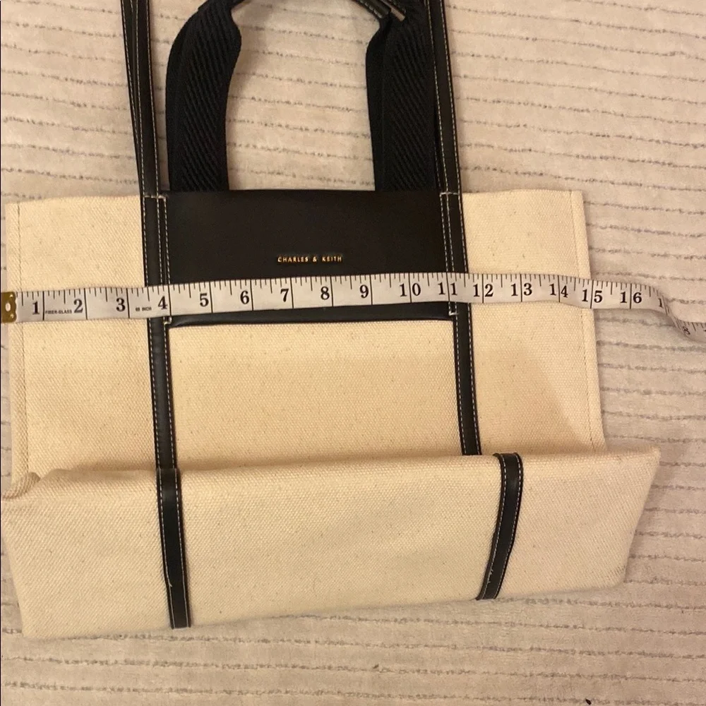 Charles & Keith Cream Canvas Tote with Black Trim